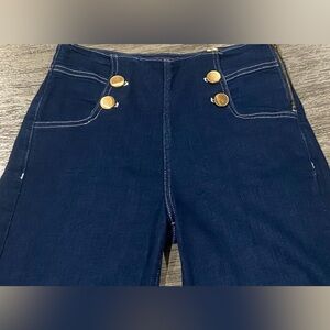 Maeve Dark Blue Flare Jeans with Gold Buttons